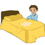 Illustration of a Boy and a wet bed with Clipping Path